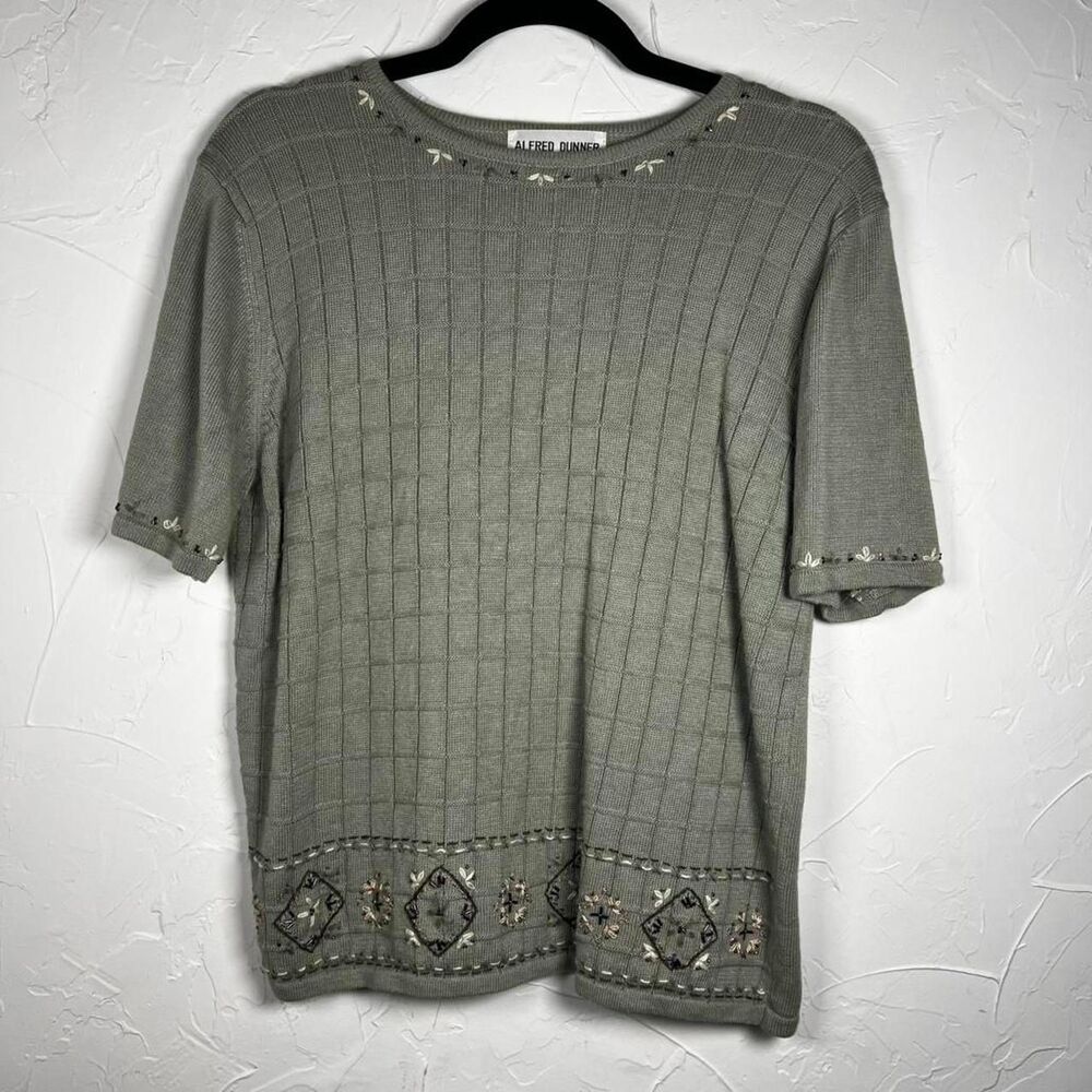 Alfred Dunner Beaded Embroidered Knit Top Size M Cottagecore Grandma